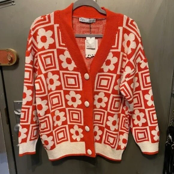 RETRO KNIT JACQUARD FLORAL CARDIGAN - Picture 3 of 16